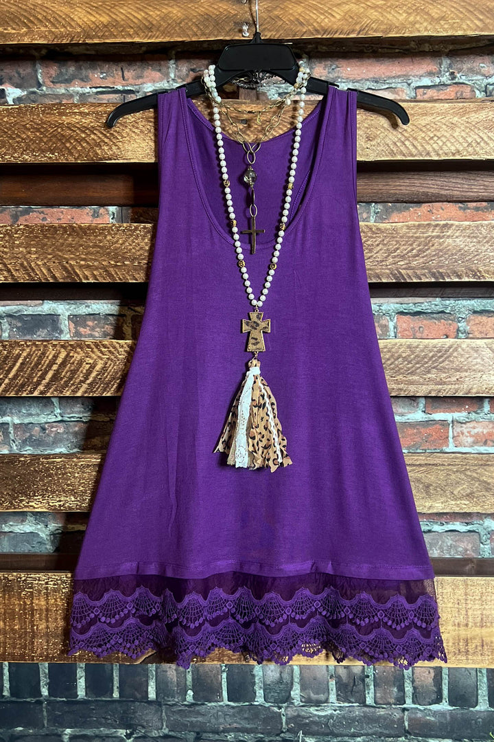 LACE SLIP DRESS EXTENDER TOP CAMI IN PURPLE------SALE