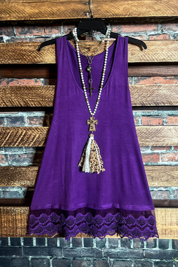 LACE SLIP DRESS EXTENDER TOP CAMI IN PURPLE------SALE