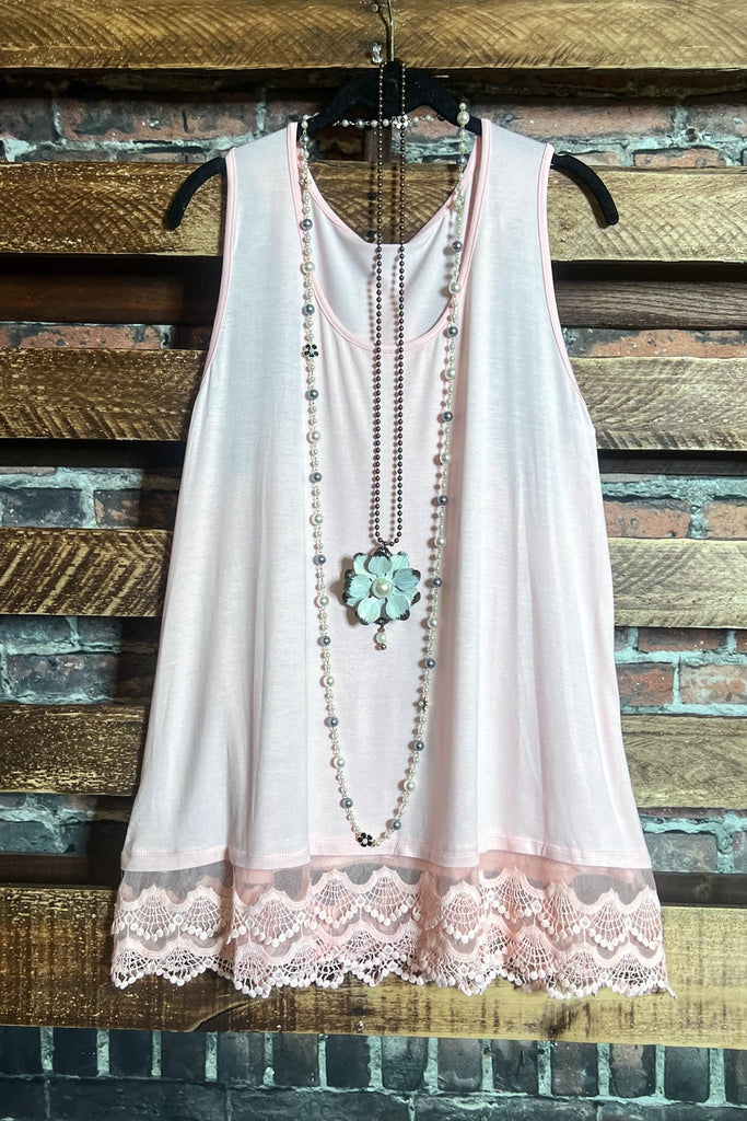SWEETER THAN HONEY LACE SLIP DRESS EXTENDER TOP CAMI IN PEACH