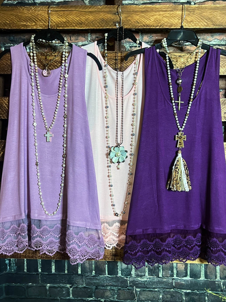 SWEETER THAN HONEY LACE SLIP DRESS EXTENDER TOP CAMI IN LAVENDER