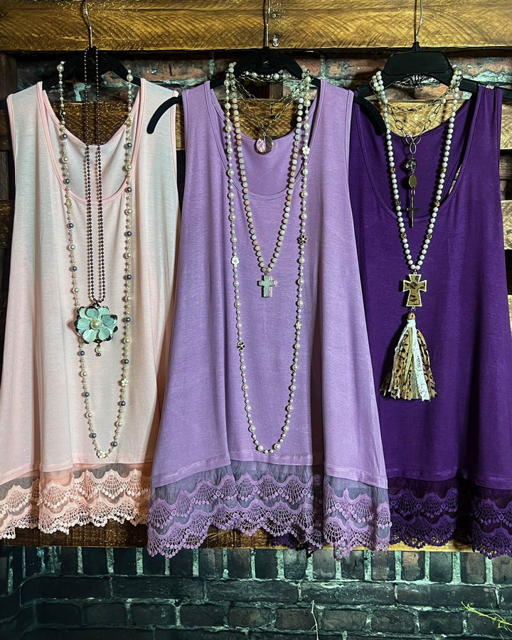LACE SLIP DRESS EXTENDER TOP CAMI IN PURPLE------SALE