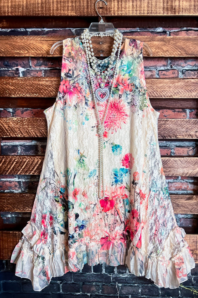 The Sweetest Days Lace Floral Vintage Dress in Beige & Multi