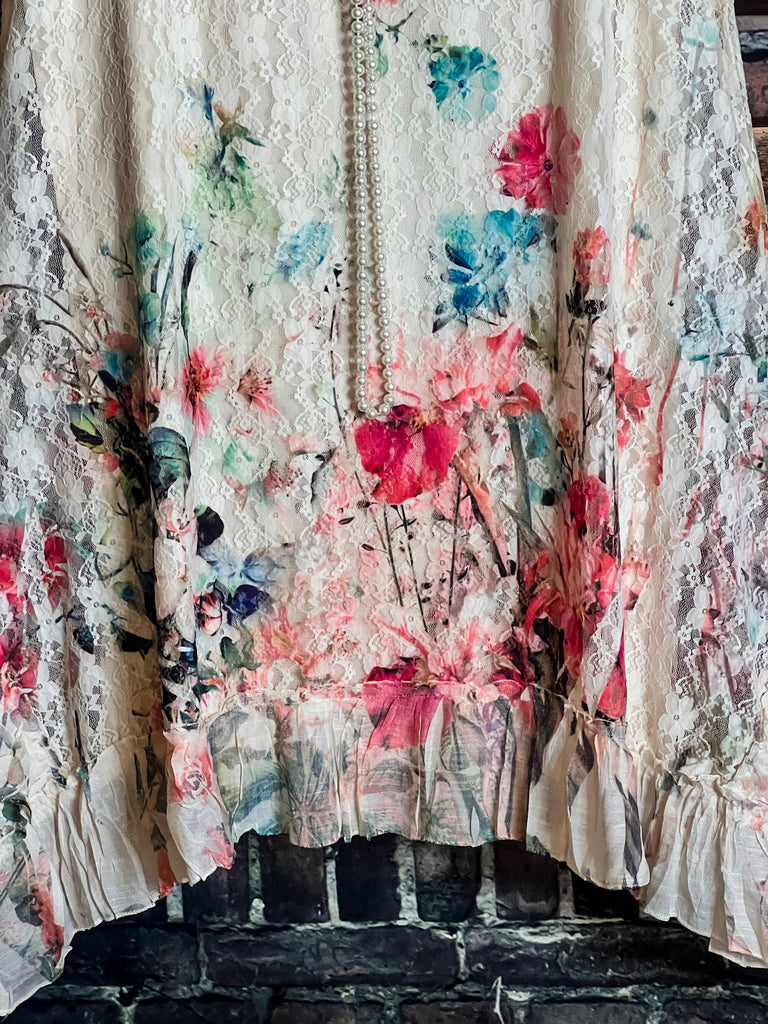 The Sweetest Days Lace Floral Vintage Dress in Beige & Multi