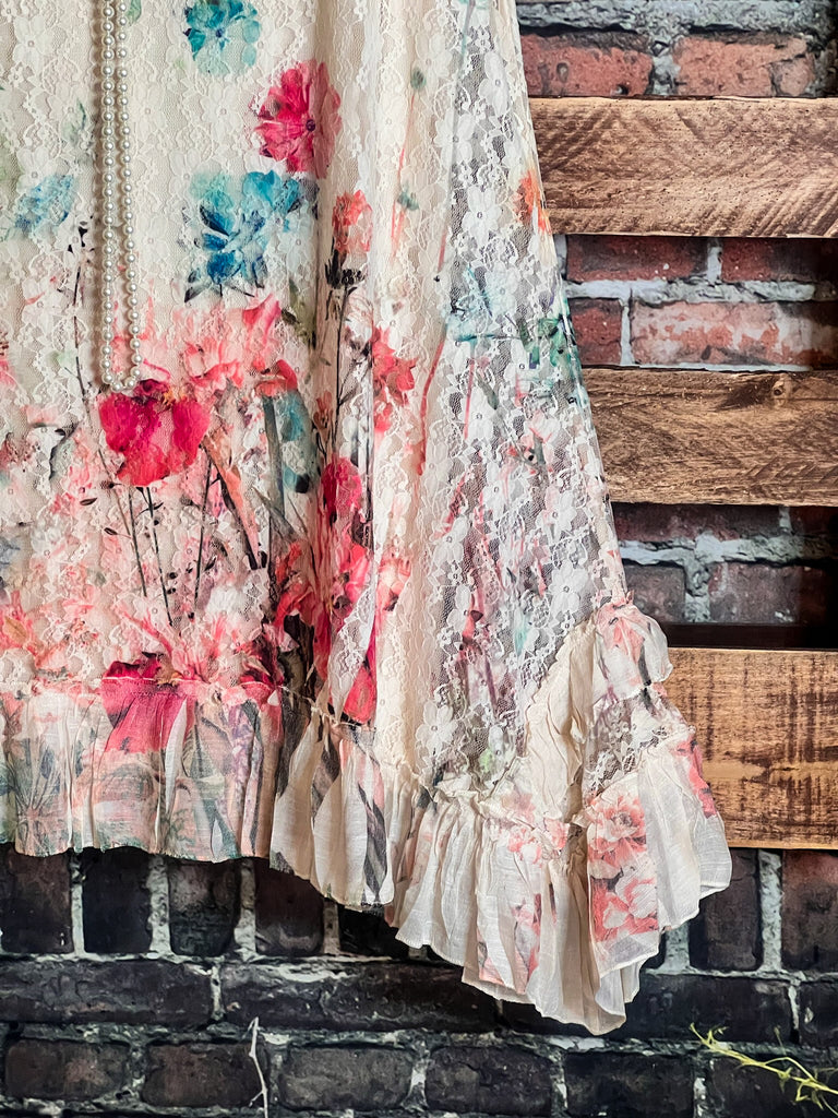The Sweetest Days Lace Floral Vintage Dress in Beige & Multi
