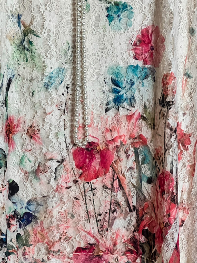 The Sweetest Days Lace Floral Vintage Dress in Beige & Multi