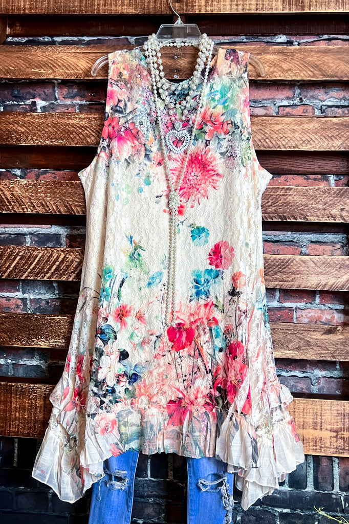 The Sweetest Days Lace Floral Vintage Dress in Beige & Multi