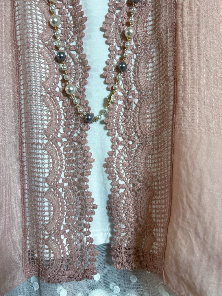 MATTERS OF THE HEART LACE CARDIGAN KIMONO IN VINTAGE ROSE