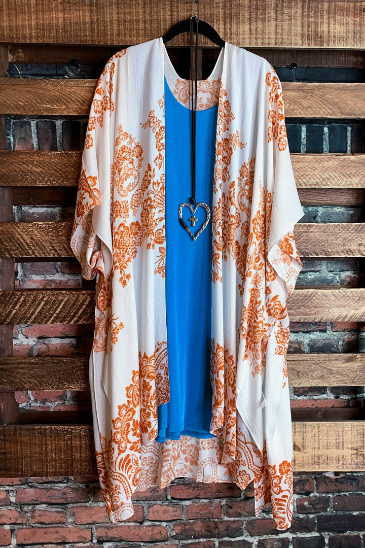 Sunshine Day Gauze Kimono in Ivory and Rust----------SALE