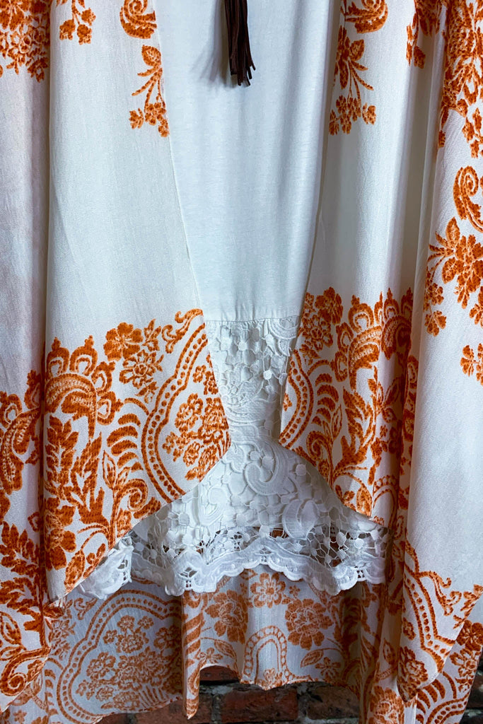 OCEAN OF LOVE PRETTY PRINT KIMONO IN IVORY & RUST----------SALE