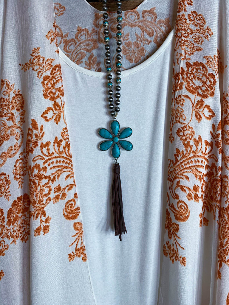 OCEAN OF LOVE PRETTY PRINT KIMONO IN IVORY & RUST----------SALE