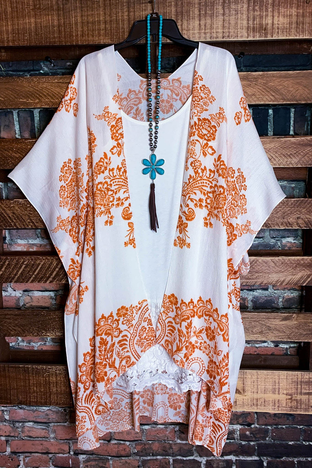 Sunshine Day Gauze Kimono in Ivory and Rust----------SALE
