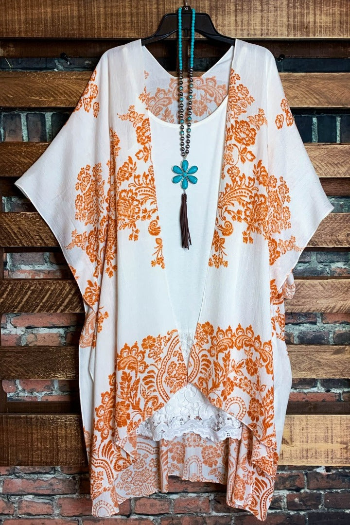 Sunshine Day Gauze Kimono in Ivory and Rust----------SALE