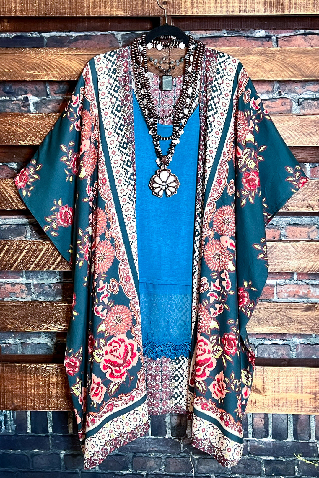 3x-4x SIZES - BEYOND BEAUTY OLIVE FLORAL OVERSIZED KIMONO--------SALE