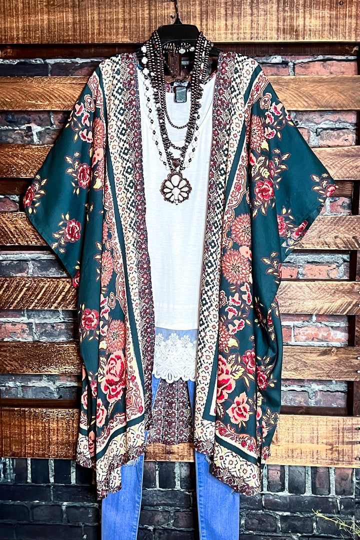 3x-4x SIZES - BEYOND BEAUTY OLIVE FLORAL OVERSIZED KIMONO--------SALE