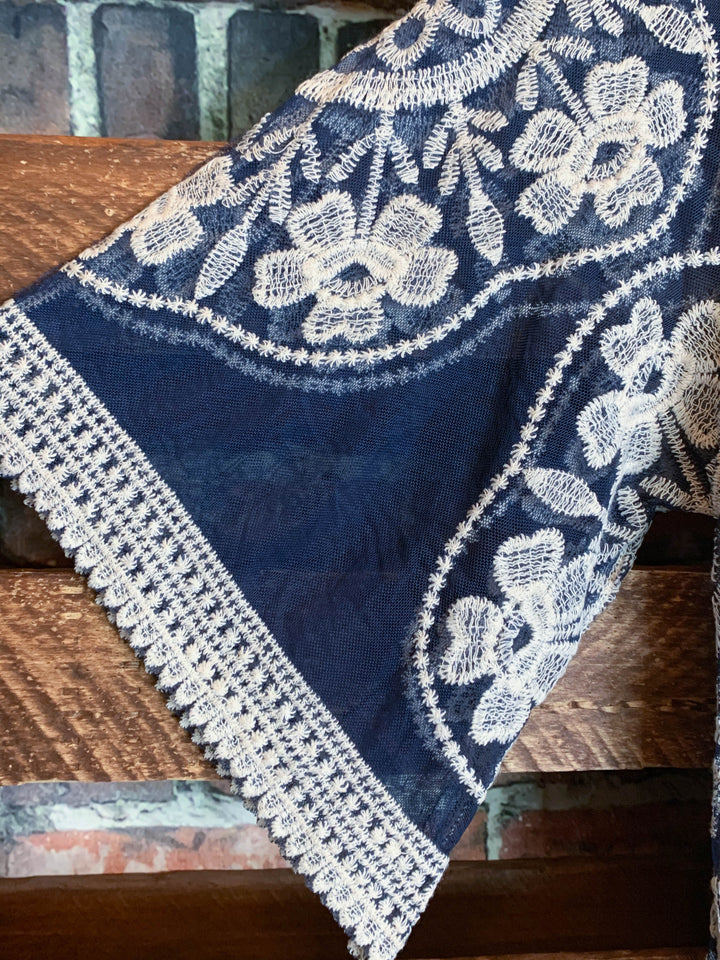 LIVING ON LOVE NAVY LACE EMBROIDERED CARDIGAN