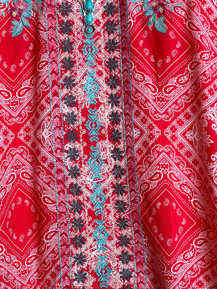 Bright Sunshiny Day Boho Red Embroidered Top