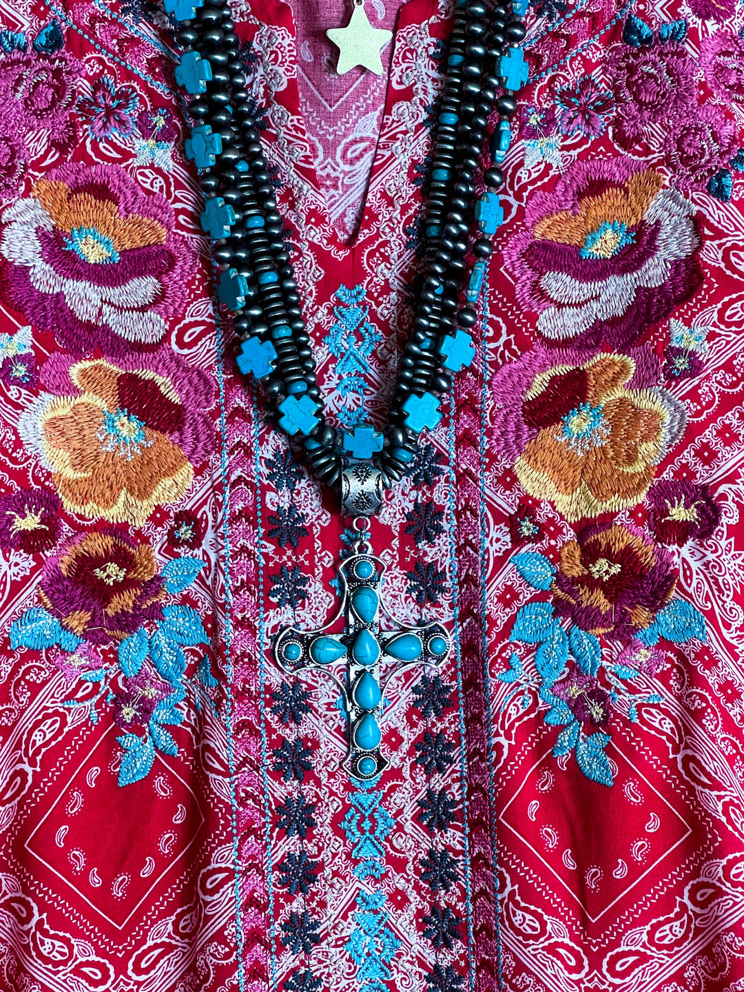 Bright Sunshiny Day Boho Red Embroidered Top