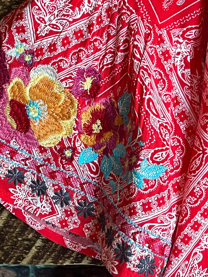 Bright Sunshiny Day Boho Red Embroidered Top
