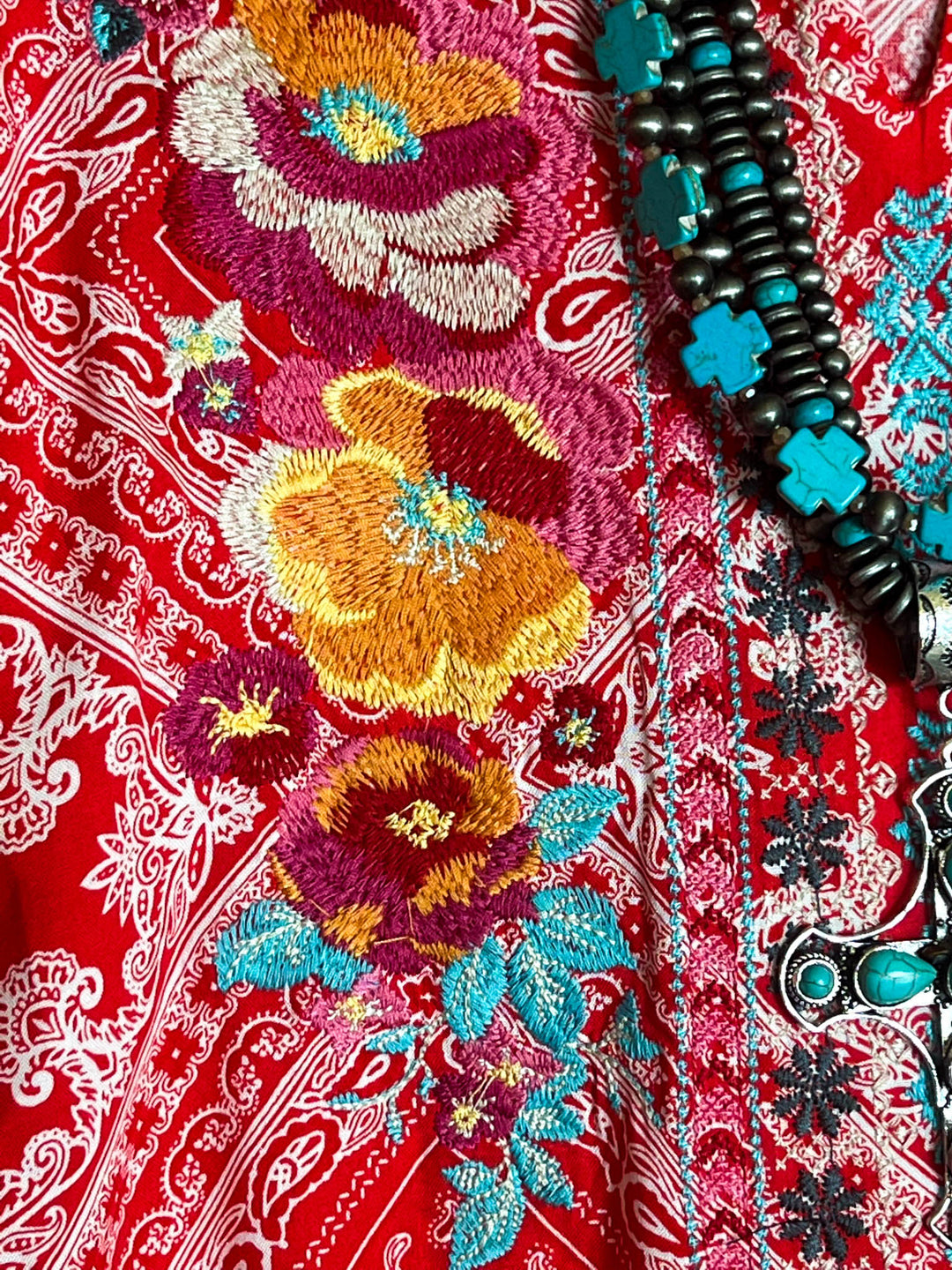 Bright Sunshiny Day Boho Red Embroidered Top