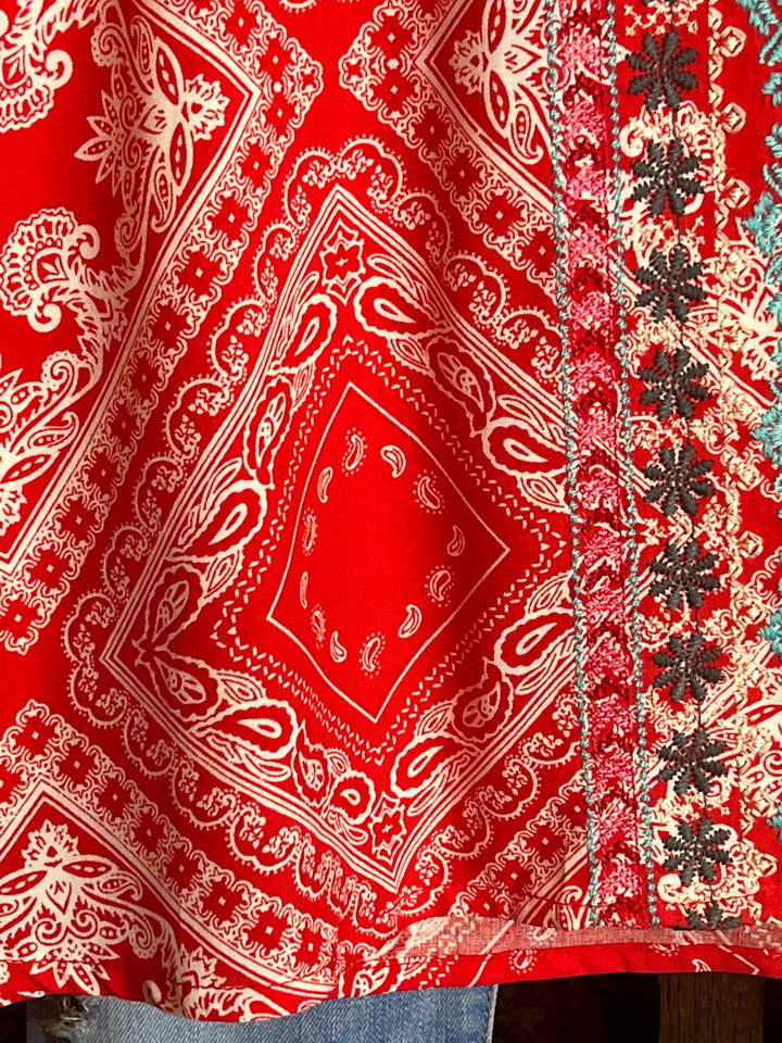 Bright Sunshiny Day Boho Red Embroidered Top