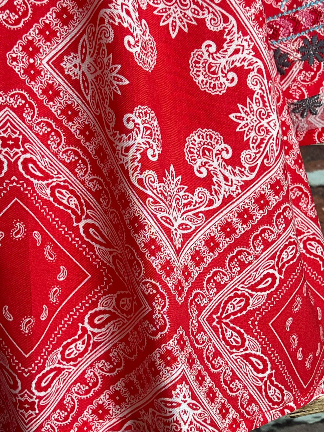 Bright Sunshiny Day Boho Red Embroidered Top
