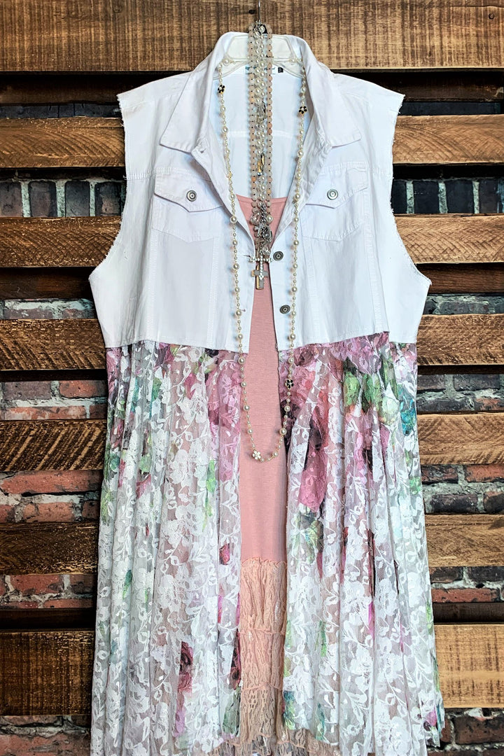 Celebration Style Lace White & Multi-Color Vest Duster