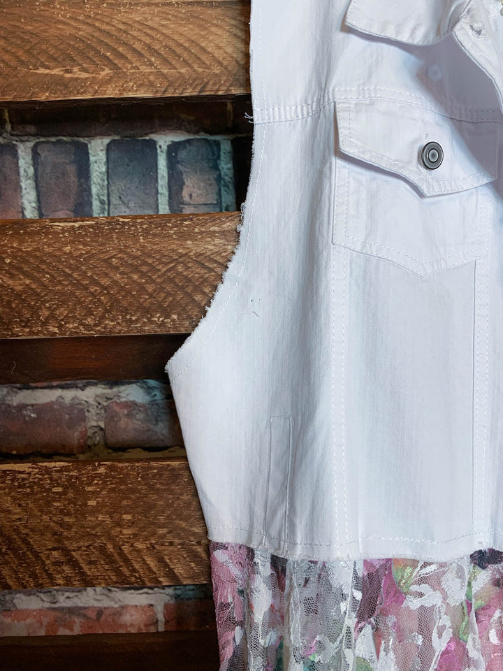 Celebration Style Lace White & Multi-Color Vest Duster