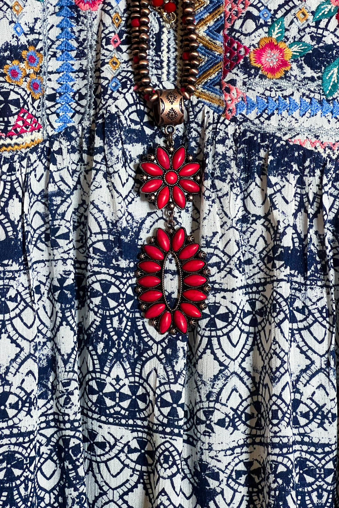 MORNING MUSE NAVY PRINT & IVORY EMBROIDERED TOP