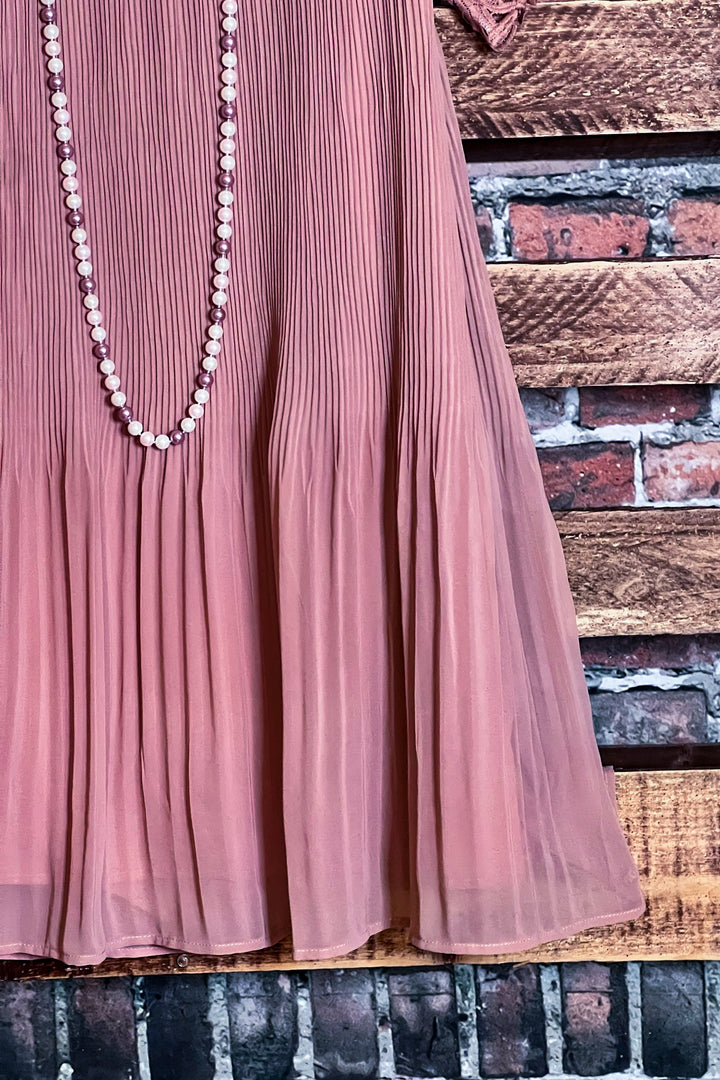 14-16 SIZE -  MAUVE PLEATED DRESS --------SALE