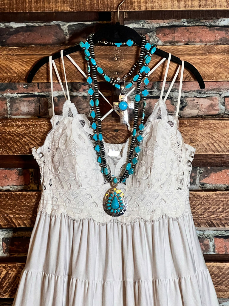 SWEET PASSION LACE BRALETTE TIERED CAMI TOP IN BONE