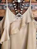 MY SWEET LOVE STYLISH SATIN TOP IN TAUPE