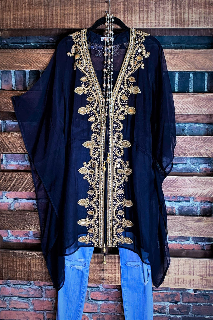 GLAMOUR NIGHTS NAVY EMBELLISHED & PERFECTLY TIMELESS KIMONO