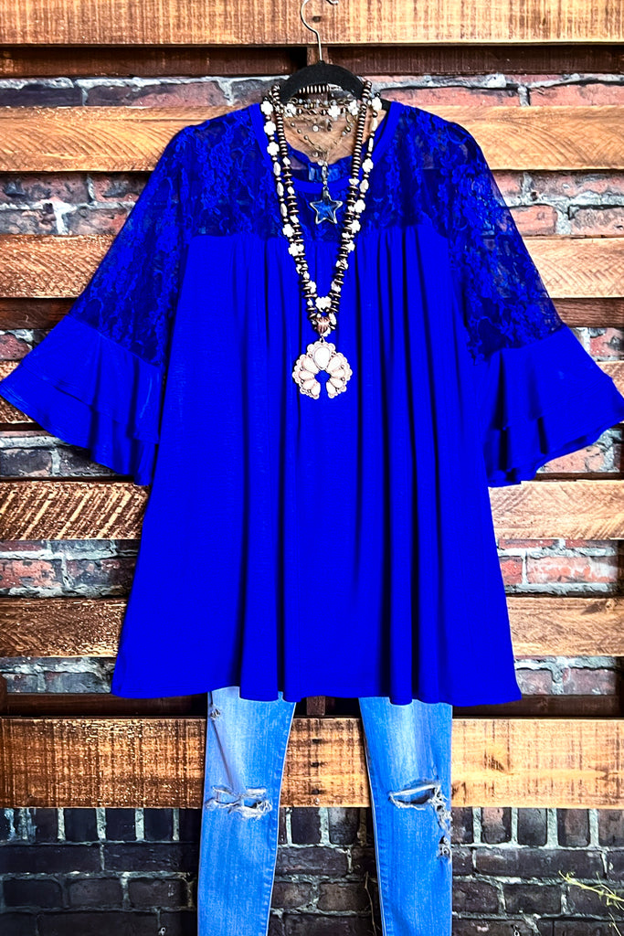 UNFORGETTABLE BEAUTY LACE TUNIC IN ROYAL BLUE