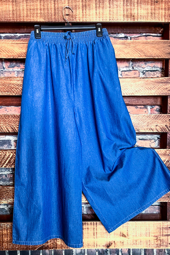 GO MY OWN WAY DENIM COMFY LOOSE FIT WIDE PANTS