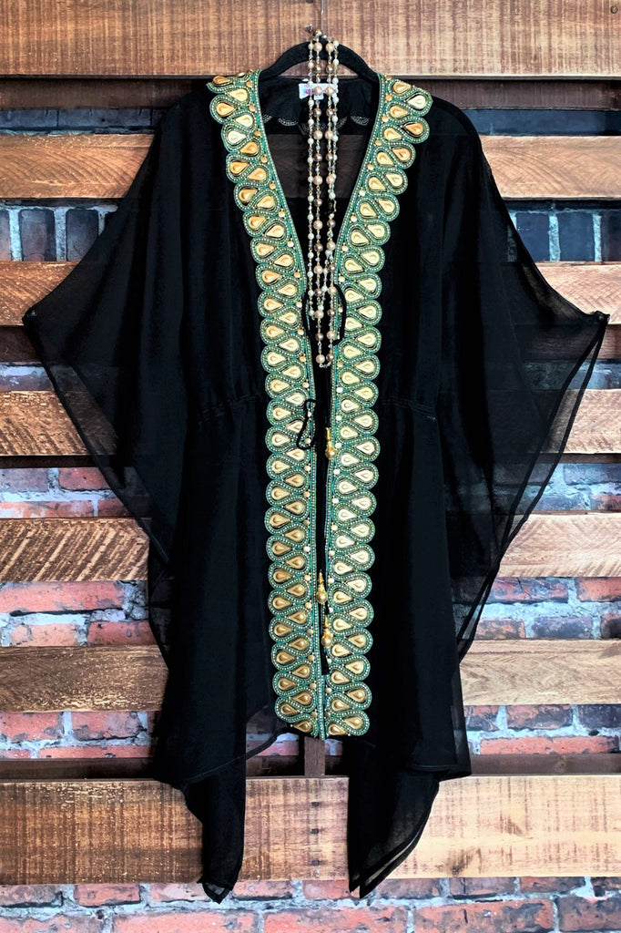 GLAMOROUS LIFE EMBELLISHED UNIQUE KIMONO BLACK