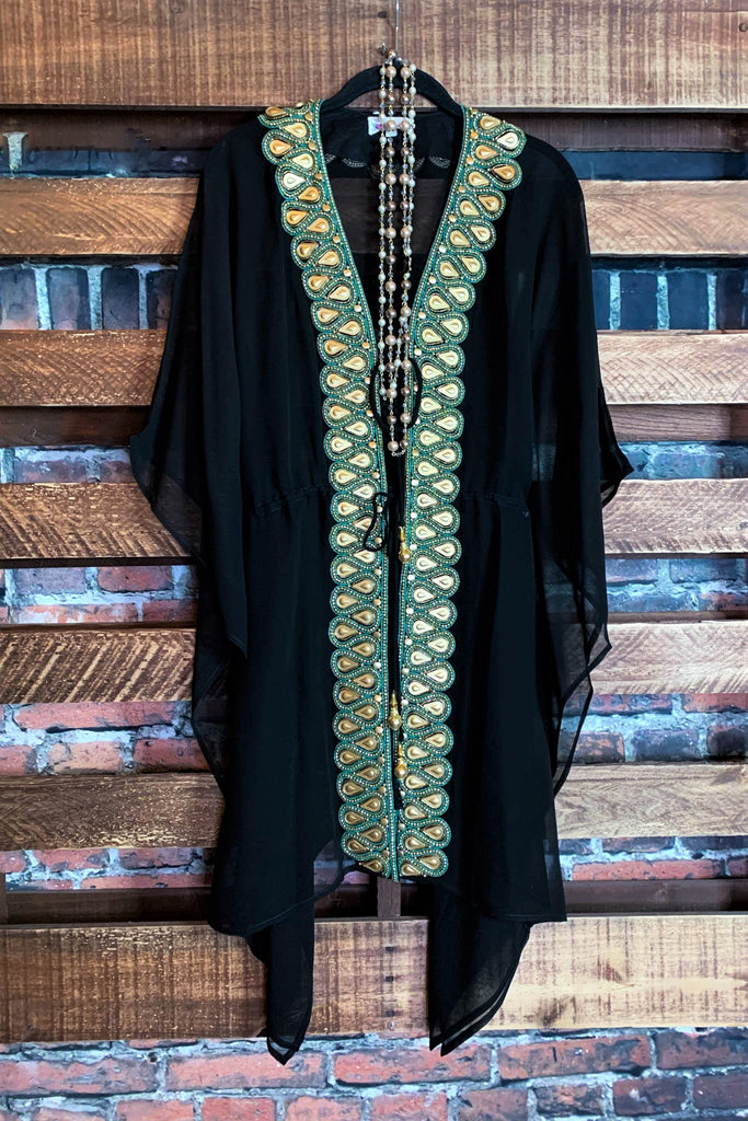 GLAMOROUS LIFE EMBELLISHED UNIQUE KIMONO BLACK