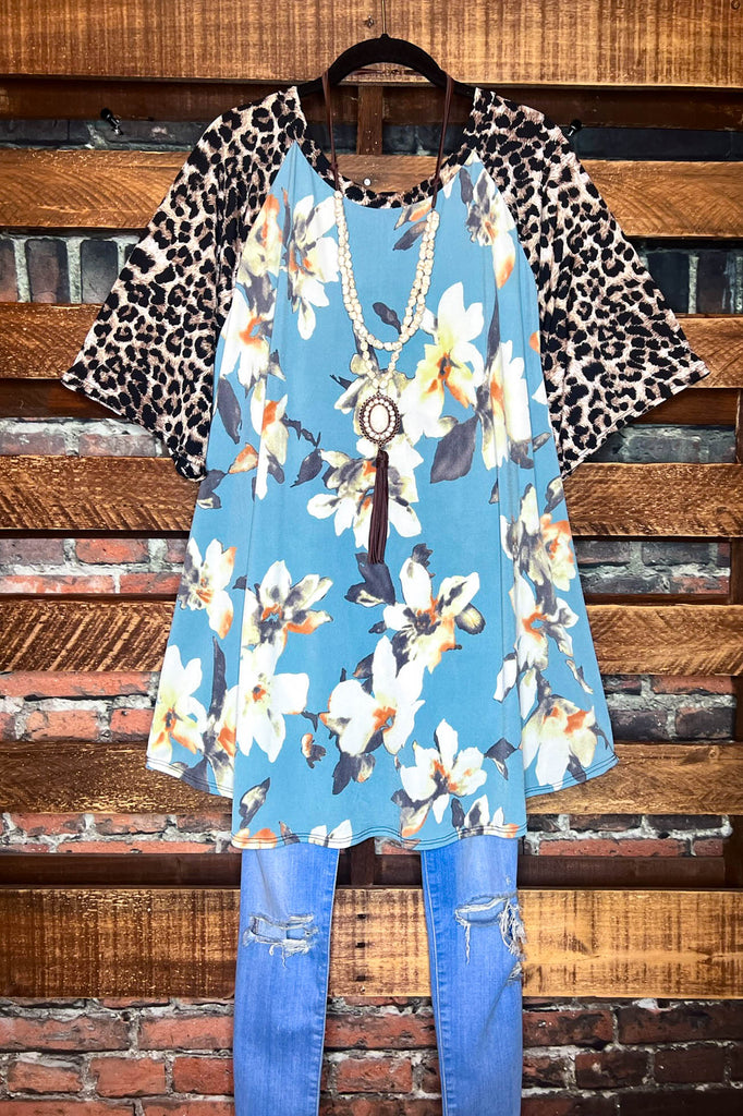 A FRESH START FLORAL & LEOPARD PRINT T-TUNIC 3X 4X 5X IN MULTICOLOR--------SALE
