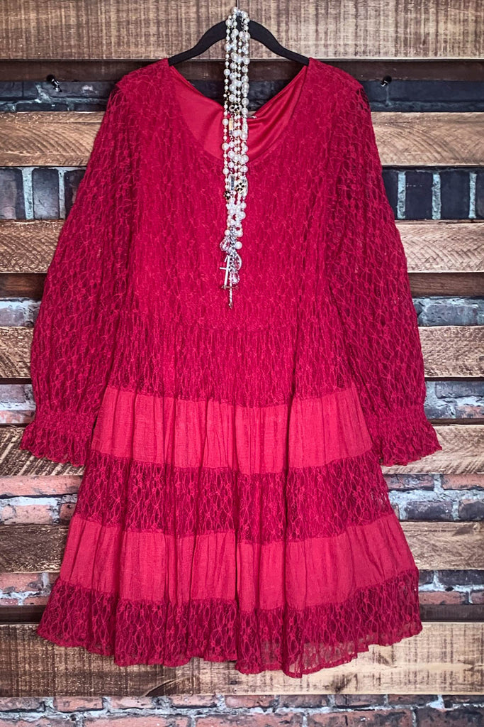LACE DRESS IN CRIMSON-----------SALE