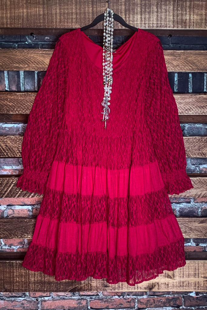 LACE DRESS IN CRIMSON-----------SALE