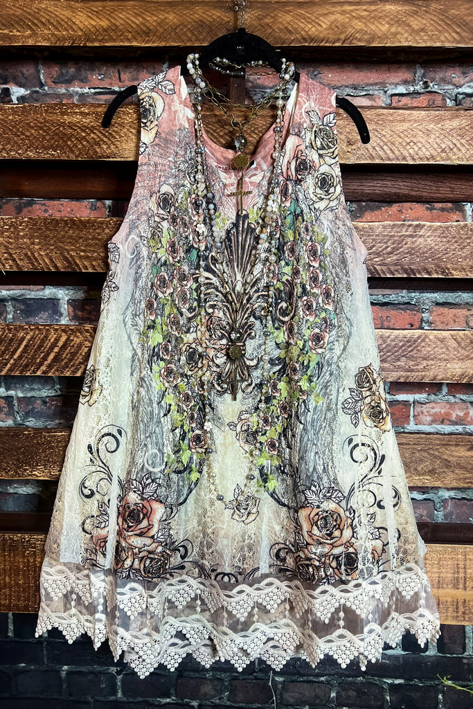 ALL THE ROMANCE BEIGE & FLORAL LACE DRESS