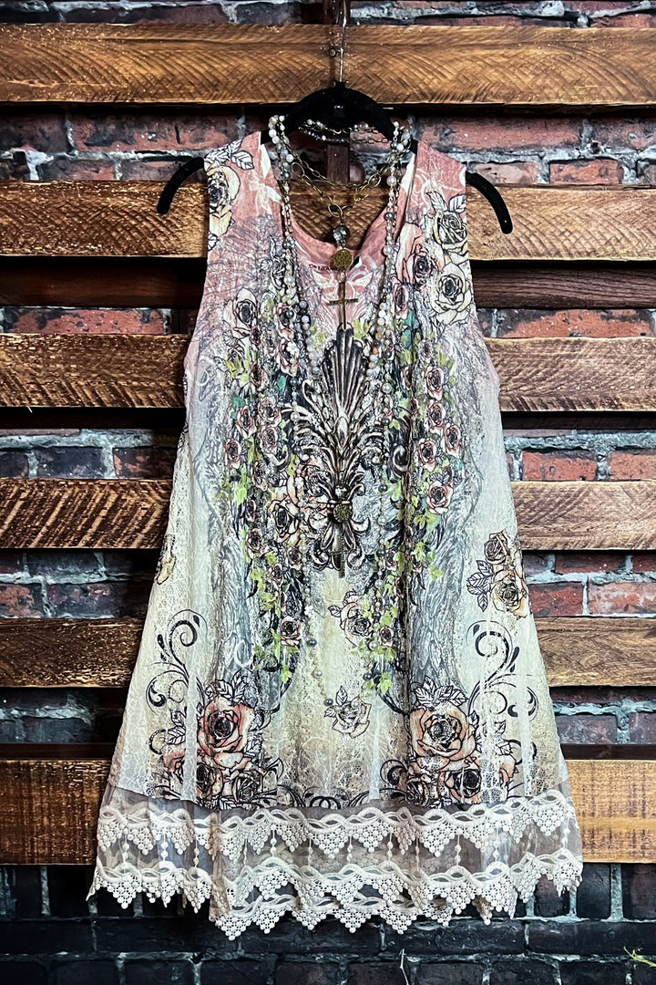 ROMANTIC STYLE GARDEN BEIGE & FLORAL LACE DRESS