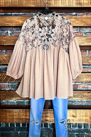 GRACEFULL SONG LACE BEIGE TUNIC--------------SALE