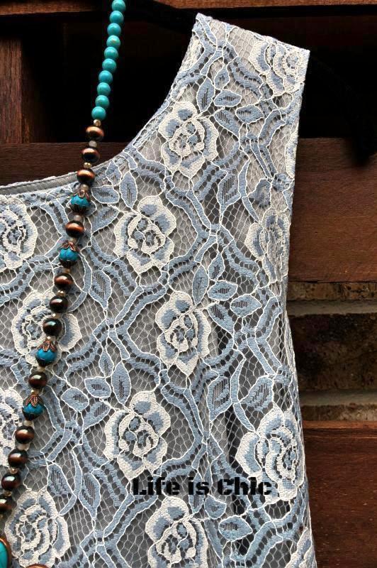 BEAUTIFUL MUSE LACE SLEEVELESS DRESS IN GRAY