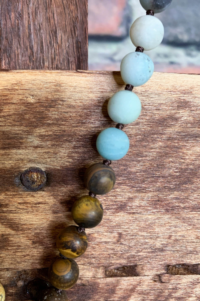 NATURAL STONE & CRYSTAL LONG CROSS NECKLACE