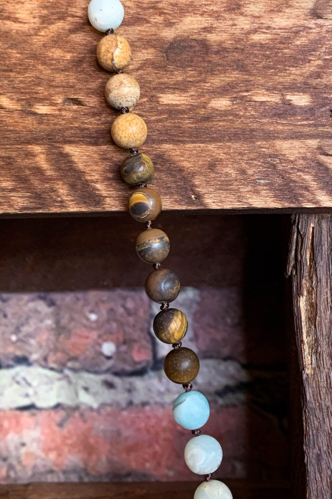 NATURAL STONE & CRYSTAL LONG CROSS NECKLACE
