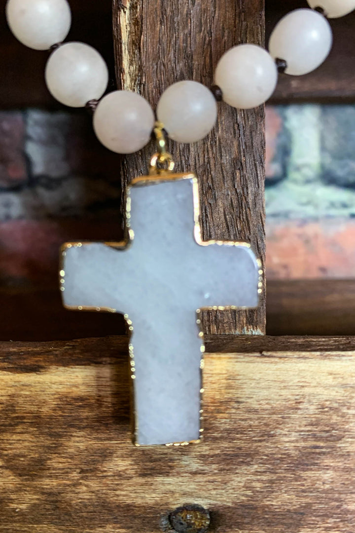 Blush Tones Cross Necklace Natural Stone