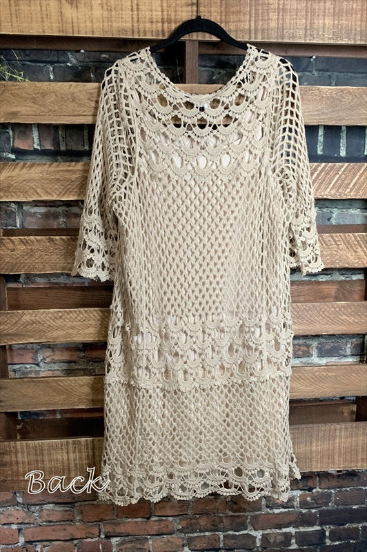 BOHEMIAN HEART VINTAGE INSPIRED CROCHET DUSTER CARDIGAN IN ASH MOCHA