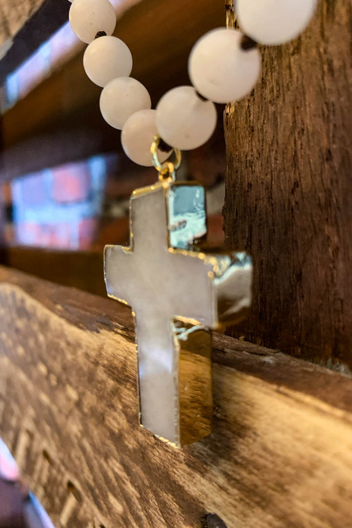 Blush Tones Cross Necklace Natural Stone
