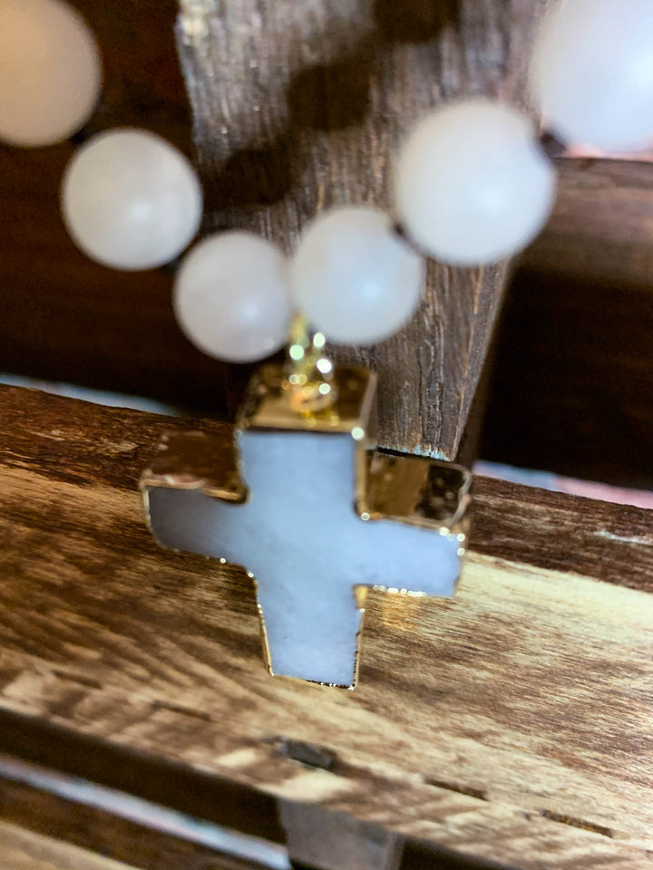 Blush Tones Cross Necklace Natural Stone