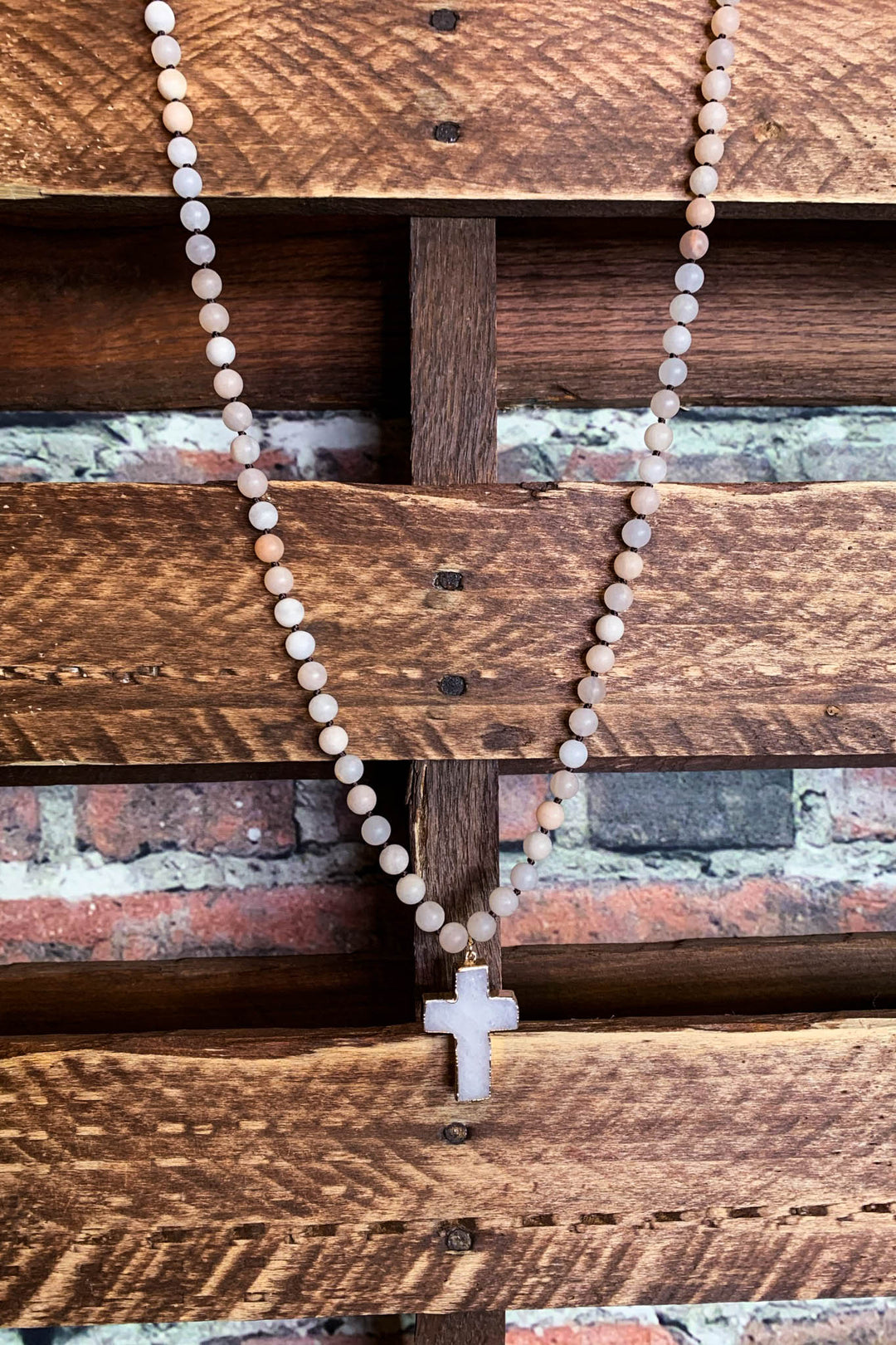 Blush Tones Cross Necklace Natural Stone